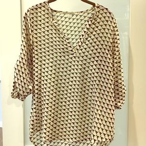Black & white bird pattern 3/4 sleeve blouse